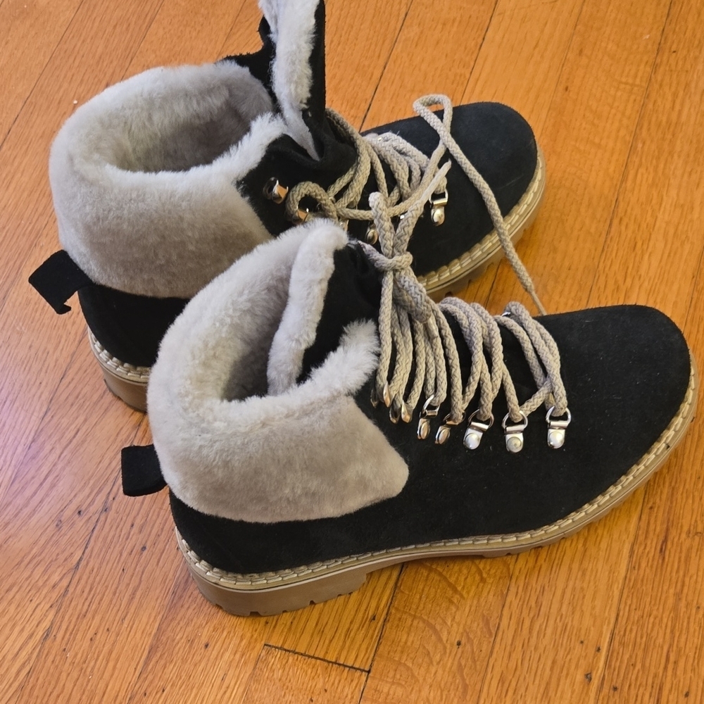Black and Gray Fur-Lined Boots
